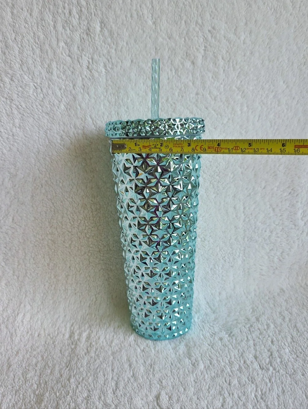 New 26 oz Acrylic Iridescent Double Wall mint Tumbler Cup w Straw Holiday Time